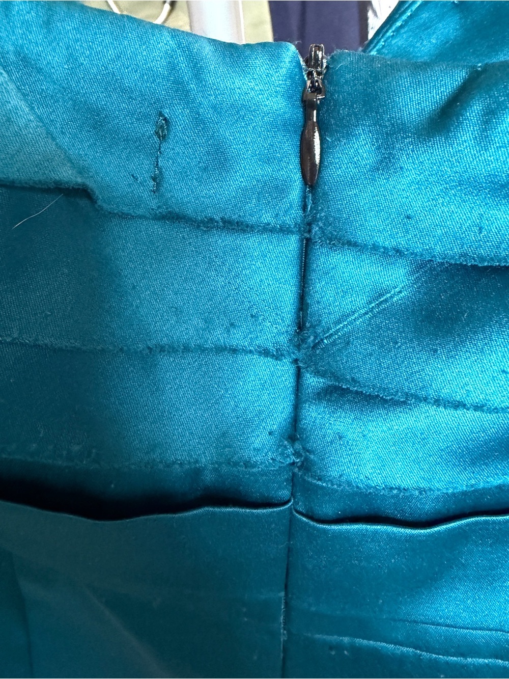 Teal Ruffle Strapless Prom Dress - Picture 4 of 7